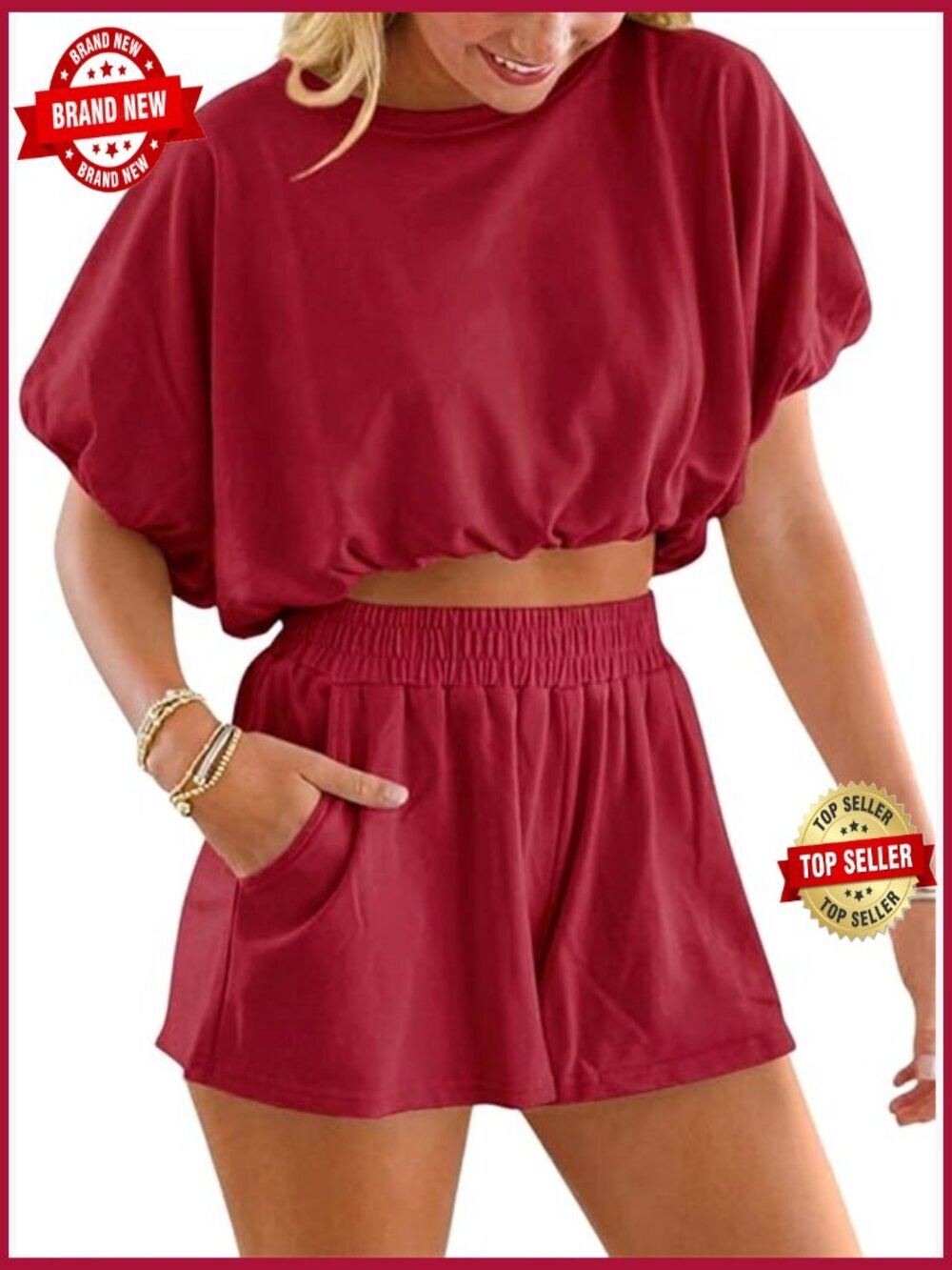 Women's 2 Piece Shorts Set Bubble Crop Top Casual Lounge Summer Travel Outfit